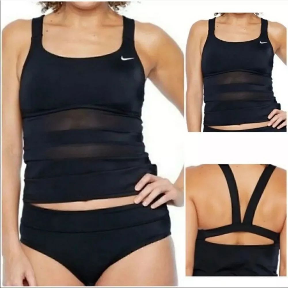 Nike Swim 2 Piece Bathing Suit Swimsuit Mesh Tankini Bikini Black White Size S